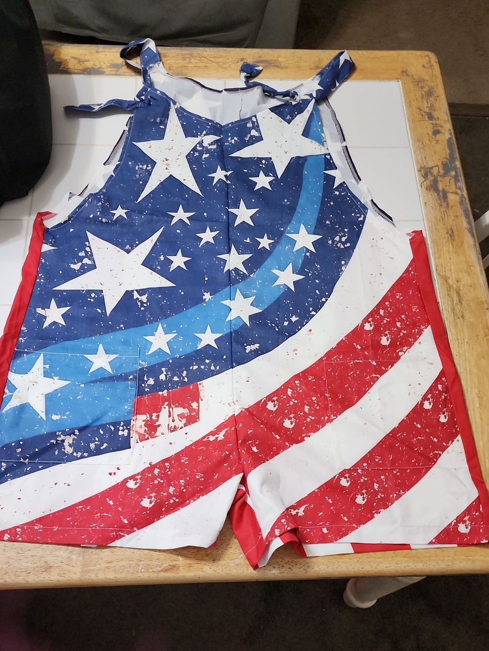 Womens Patriotic Stars & Stripes Shortalls - Blue, Red, White